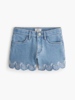 Crewcuts Scalloped Floral Trim Denim Shorts